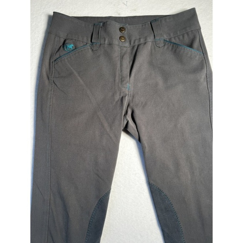 Piper‎ SmartPak Breeches Womens 32R Grey Teal Riding Pants Horse Equestrian Grip